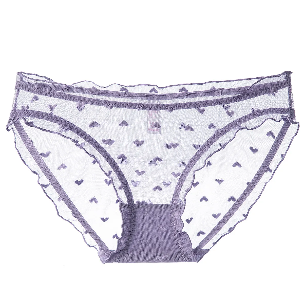 Sexy Transparent Mesh Lace Heart Briefs For Women French Style Low Waist Hip Lifting Cotton Crotch Panties