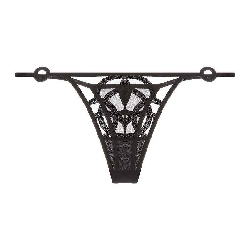 Sexy Lace Thong For Women French Style Ultra Thin Breathable Hollow Out Geometric Embroidery Nylon Lingerie T-Back Panties