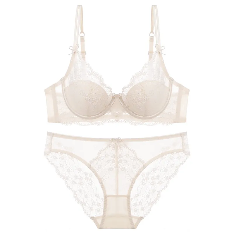 Ensemble Soutien-Gorge Et Culotte En Dentelle Florale Sexy Français Pour Femmes Avec Armatures Broderie Lingerie