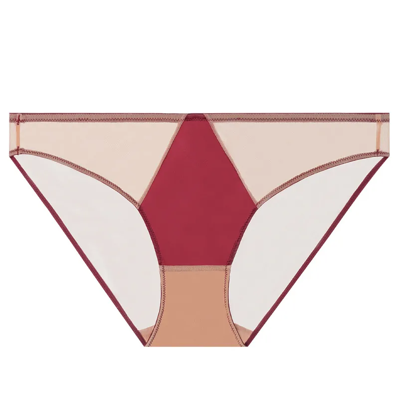 Women French Sexy Ultra-Thin Panties Breathable Mesh Patchwork Bikini Briefs Low Waist Hip Lift Cotton Crotch Lingerie Underwear