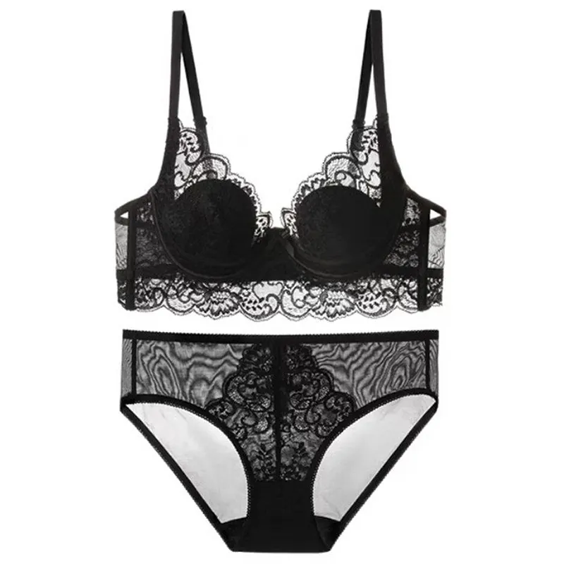 French Style Lace Lingerie Top And Bottom For Women Rabbit Ear Cup Minimizer Bra And Panties Sexy Comfortable Underwear