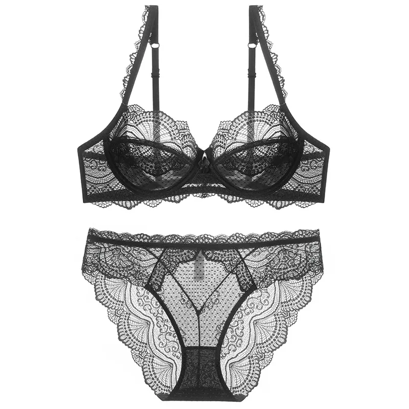 Lingerie Femme Sexy en Dentelle Soutien-gorge Et Culotte Broderie Style Français Ultra-mince Nylon Respirant Soutien-gorge Avec Armatures Et Culotte