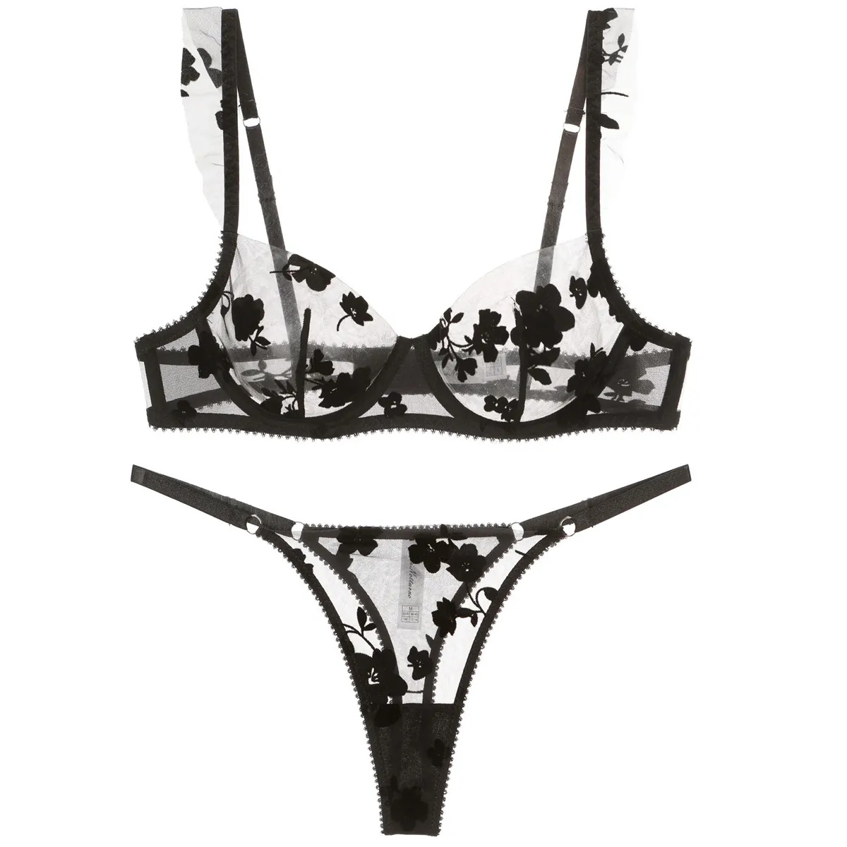 Women's French Floral Embroidery Lingerie Underwired Ultra-Thin Mesh Bra And Panty Minimizer Underwear For Women