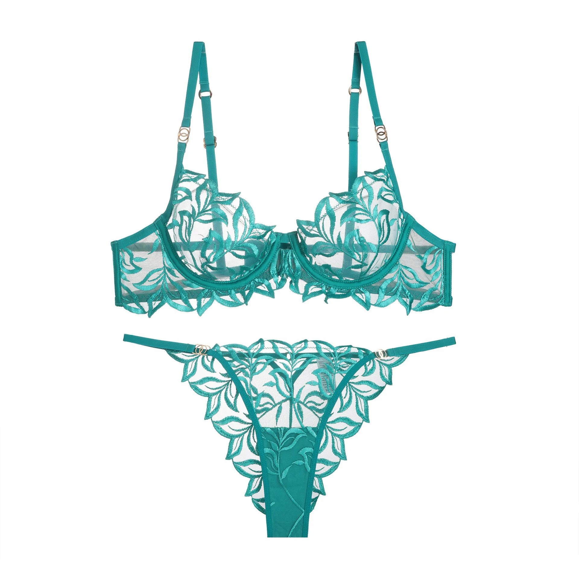 French Style Sexy Lace Embroidery Lingerie Top And Bottom Set Push Up Breathable Nylon Underwear For Women