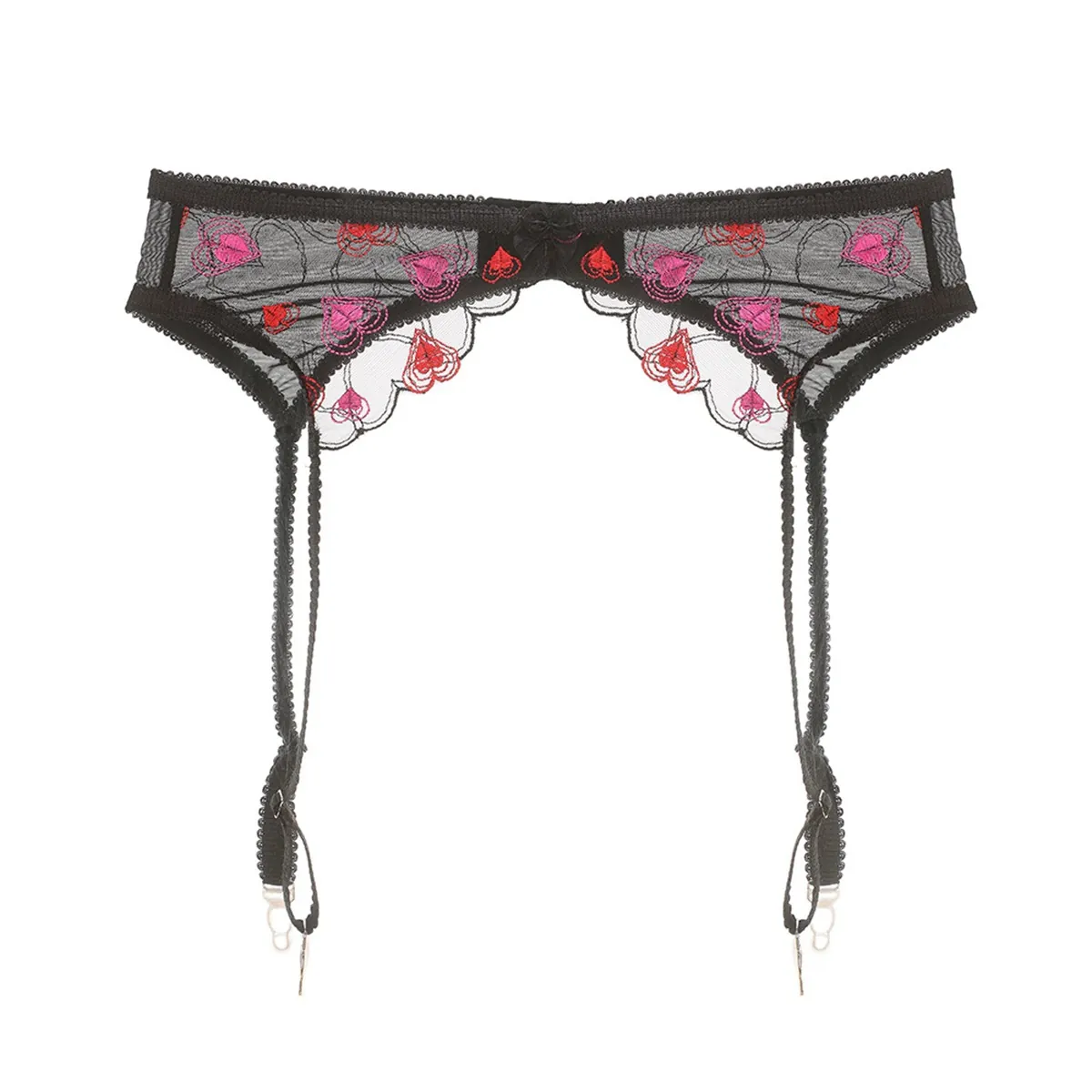 Sexy Lace Garter Belt Heart Embroidery Mesh Suspender Belt With Metal Clips Adjustable Straps Women Lingerie Accessory