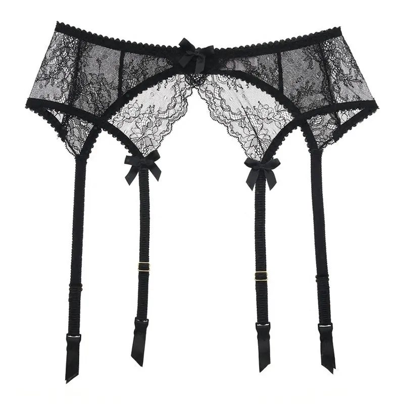 Women Sexy Floral Lace Garter Belt Adjustable Straps With Bows Transparent Mesh Stocking Suspenders Lingerie Accessories