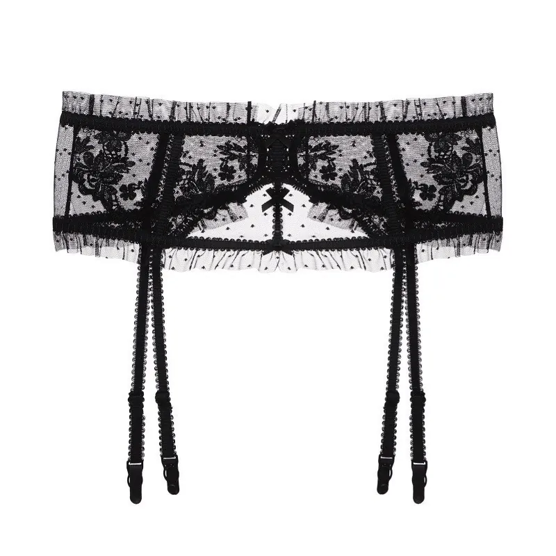 Reggicalze Sexy in Pizzo Francese per Donna Ricamo Floreale Trasparente in Rete Spalline Regolabili Cintura Decorativa Fiocco