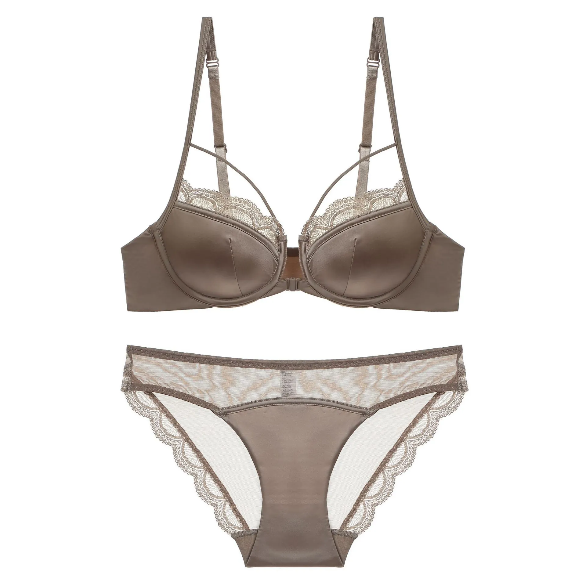 Ensemble de Lingerie Sexy pour Femmes en Dentelle et Satin Avec Soutien-Gorge et Culotte Top And Bottom Fermeture Avant Style Français