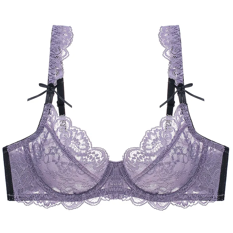Soutien-Gorge Sexy en Dentelle pour Femmes Avec Armatures Floral Ultra Mince Respirant Top Lingerie Col V Profond Avec Nœud