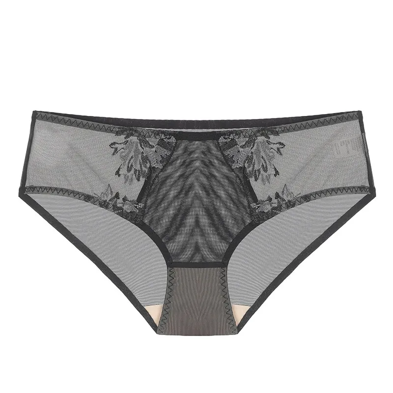 Culotte Femme Sexy Style Français Broderie Dentelle Maille Respirante Taille Basse Fine Transparente Florale Lingerie