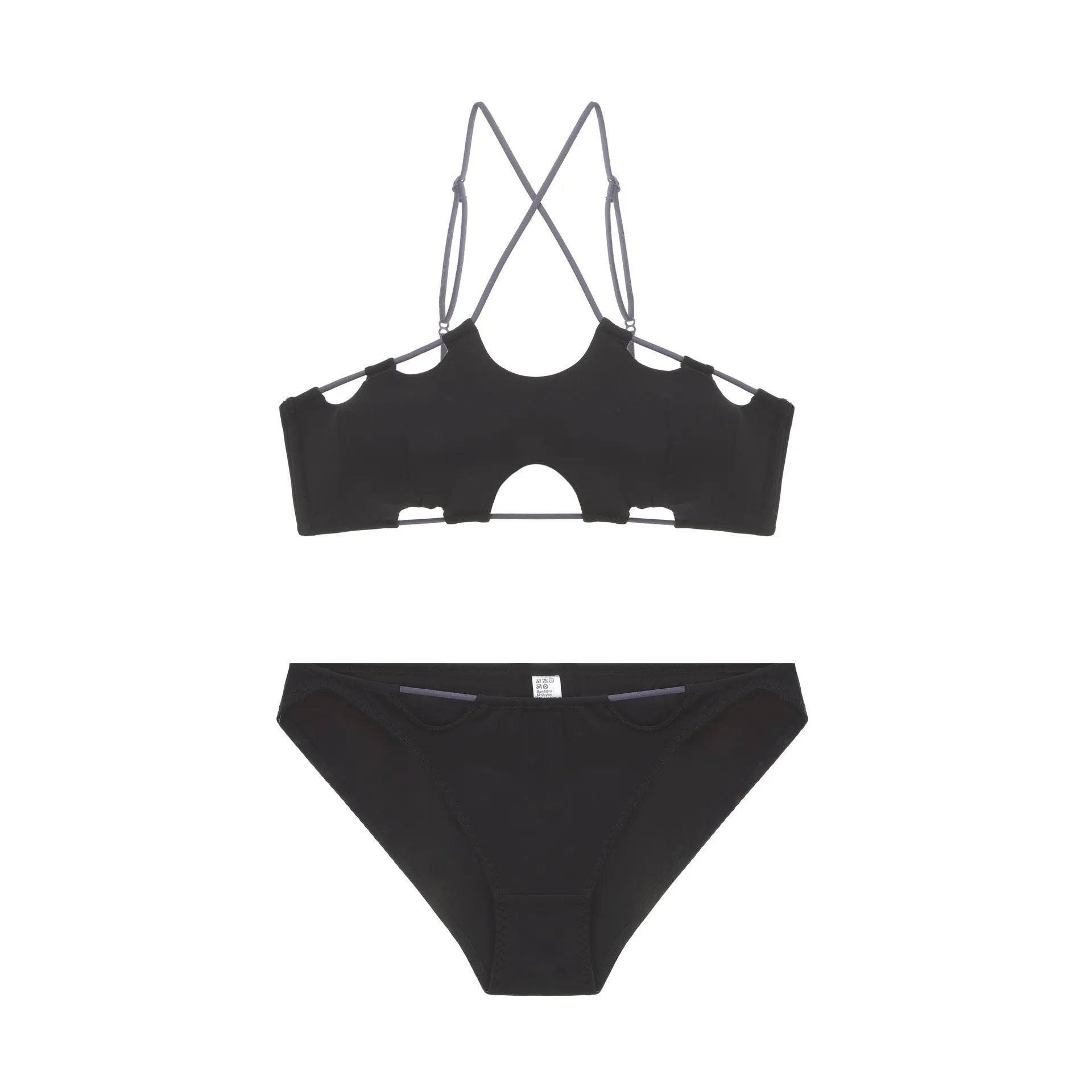 French Sexy Wireless Bra For Women Color Block Cross Back Seamless Gathered Bralette Hollow Out Lingerie Set Nylon Spandex Bra