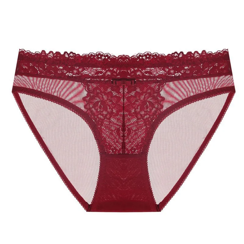French Sexy Lace Panties Embroidery Bow Ultra-Thin Women Low Waist Mesh Briefs Transparent Lingerie Cotton Crotch Bottoms