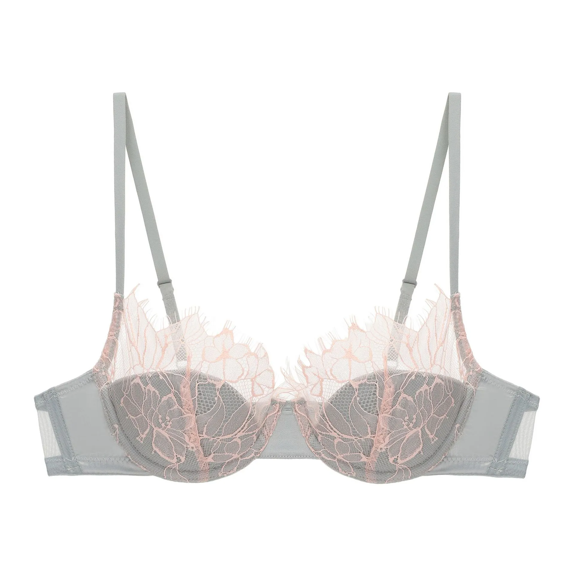 French Eyelash Lace Push Up Bra For Women Sexy Thin Hollow Out Soft Underwire Bralette Comfort Embroidery Lingerie