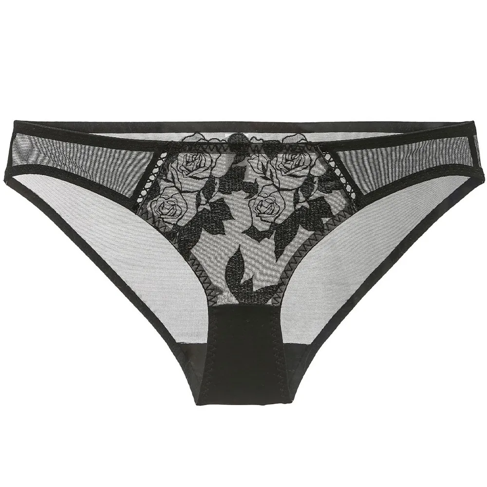 French Sexy Low Waist Lace Panties For Women Ultra Thin Floral Embroidery Mesh Briefs Breathable Cotton Crotch Lingerie