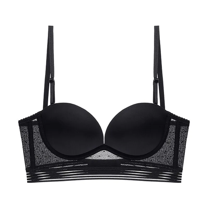 Women Sexy French Style U Backless Seamless Bra Gathering Push Up Lace Lingerie Invisible Soft Underwire Underwear For Backless Dress