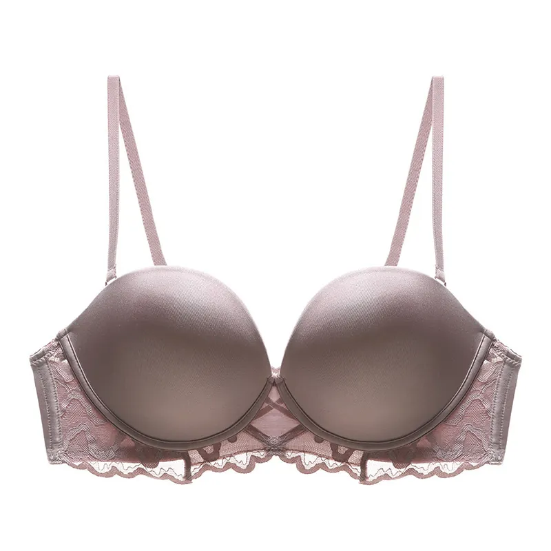 Französisch Sexy Spitze Push Up BH Glatte U-Ausschnitt Hinten Weicher Bügel Lingerie Komfortabel Atmungsaktiv Nahtlose Unterwäsche Damen