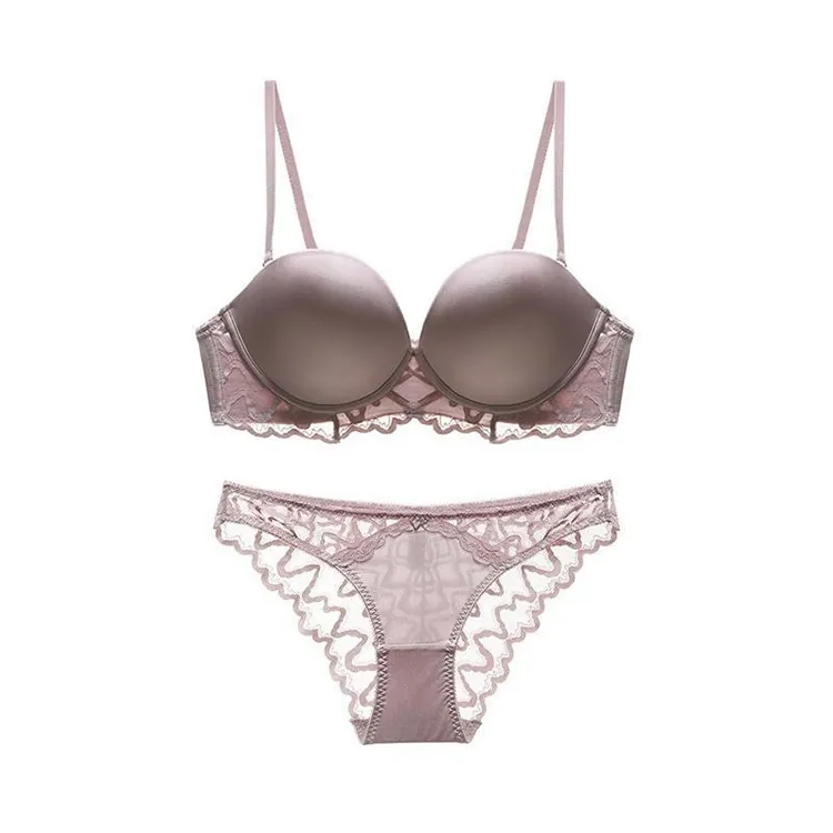 Soutien-Gorge Et Culotte Sexy En Dentelle Française Respirant Dos En U Lingerie Pour Femmes Motif Floral Push Up Sous-Vêtements