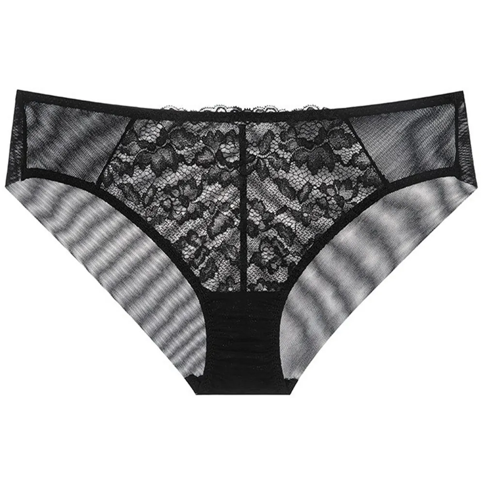 Culottes Sexy en Dentelle et Maille pour Femmes Respirant Floral Ajouré Taille Moyenne Slip Entrejambe en Coton Lingerie