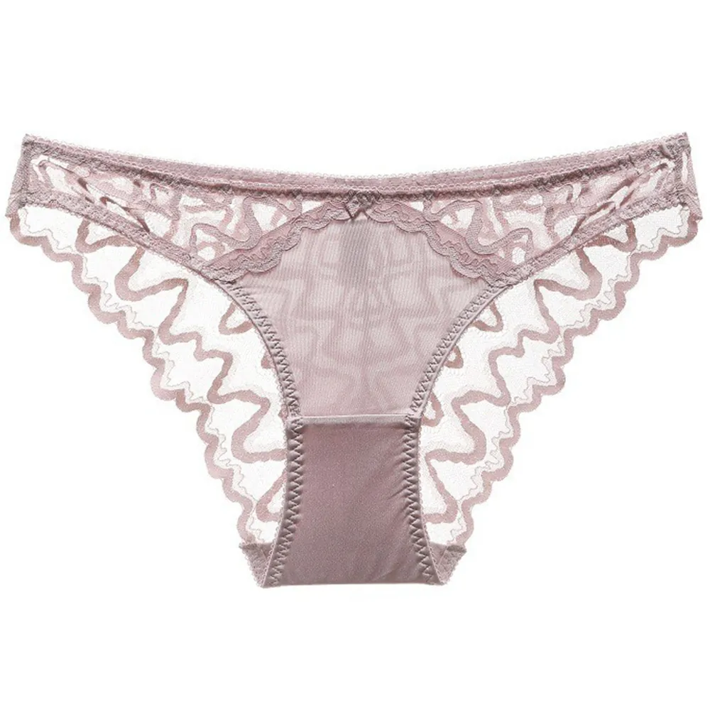 Women French Sexy Lace Mesh Panties Low Waist Transparent Floral Briefs With Cotton Crotch Comfortable Breathable Underwear