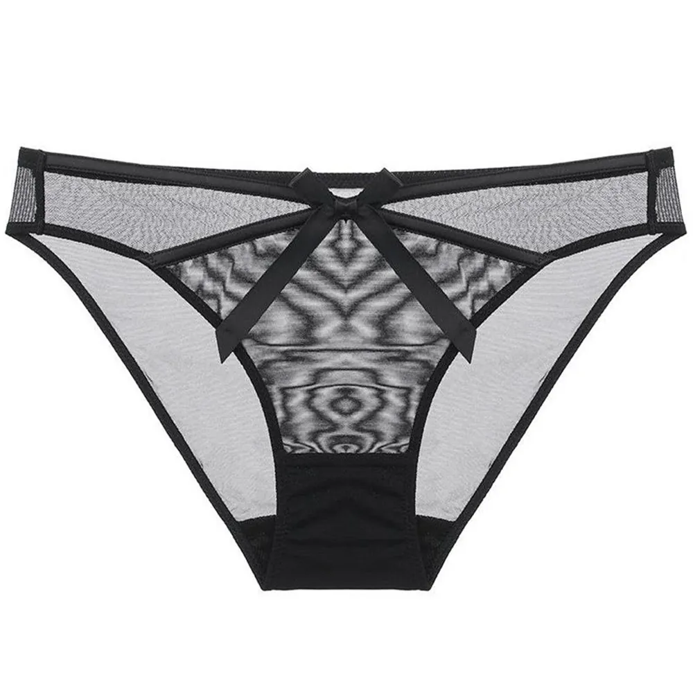 Sexy Women Lace Mesh Panties Bow Low Waist Ultra Thin Transparent Breathable Lingerie Briefs Underwear For Women