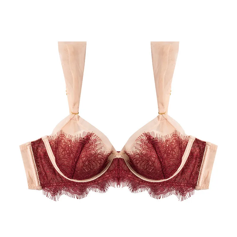 Soutien Gorge Et Culotte Sexy Français En Dentelle De Cils Ultra Mince Pour Femmes Respirant Réducteur Push Up Armatures Lingerie