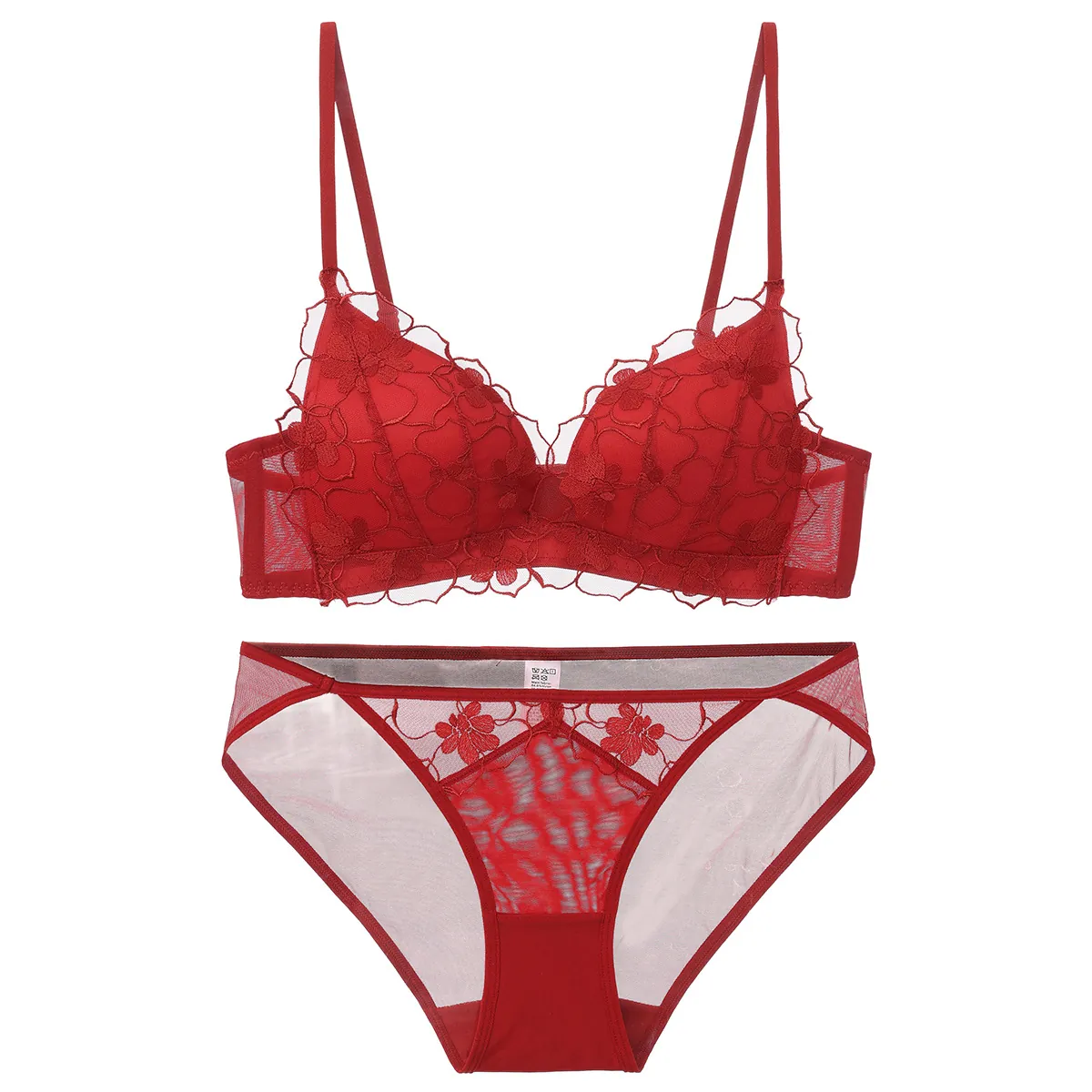 French Style Sexy Lace Lingerie Set Wireless Triangle Cup Push Up Bra And Panty Top And Bottom Embroidery Backless Underwear