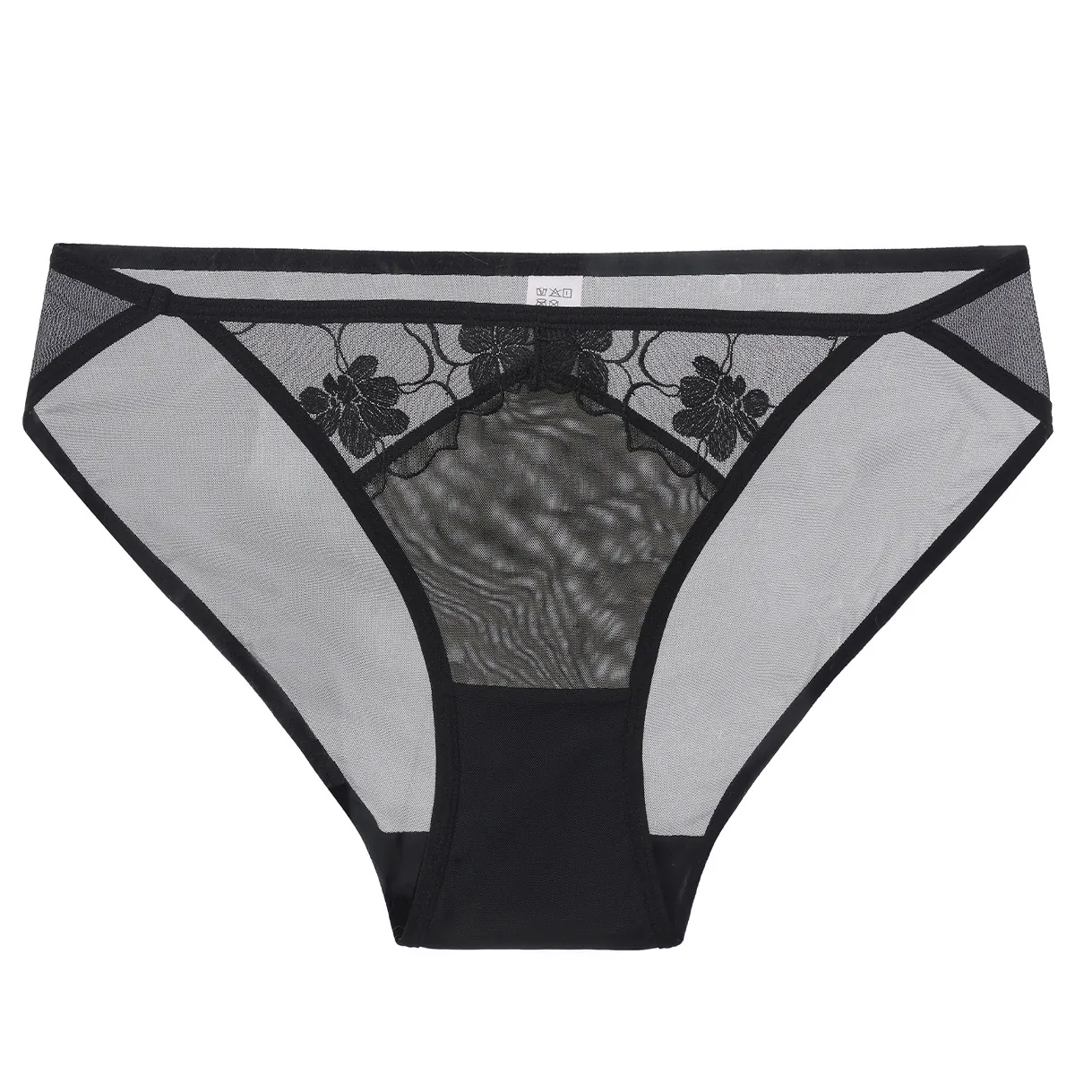 French Style Sexy Lace Embroidery Mesh Panties For Women Breathable Cotton Crotch Mid Waist Transparent Briefs Lingerie
