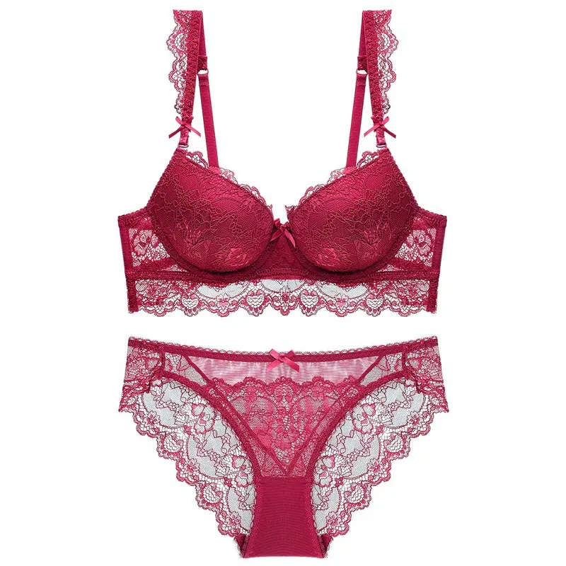 Damen Sexy Spitzenunterwäsche-Set Bestickt Push-Up BH Und Slip Top Und Bottom Für Den Alltag Hochzeit Party