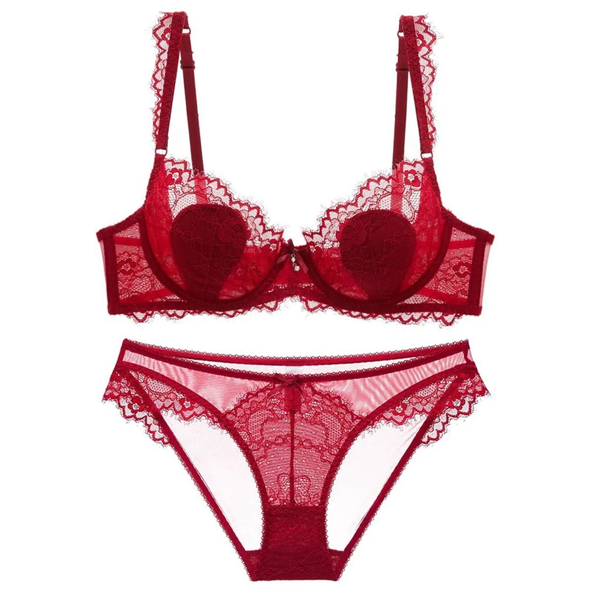 Set Lingerie Sexy Stile Francese Reggiseno in Pizzo Trasparente Ultrasottile Donna Top And Bottom Intimo Ricamato
