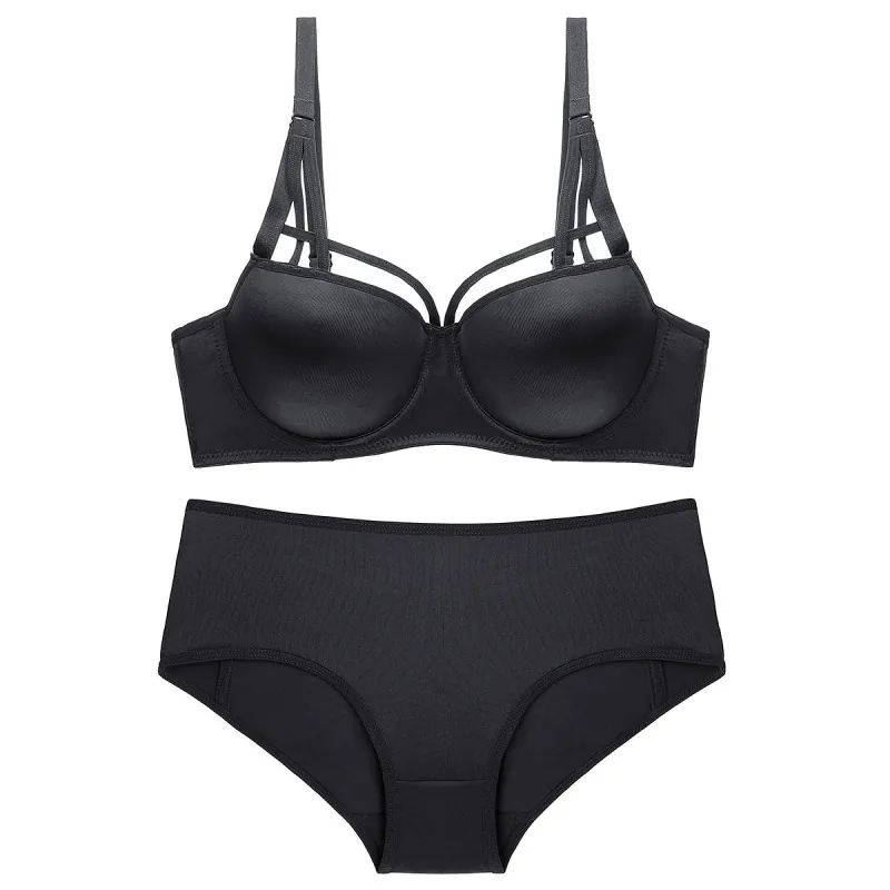 Women's Sexy Seamless Lingerie Bra And Panties Strappy Cage Design Smooth Push Up Lingerie Burgundy Black Underwear