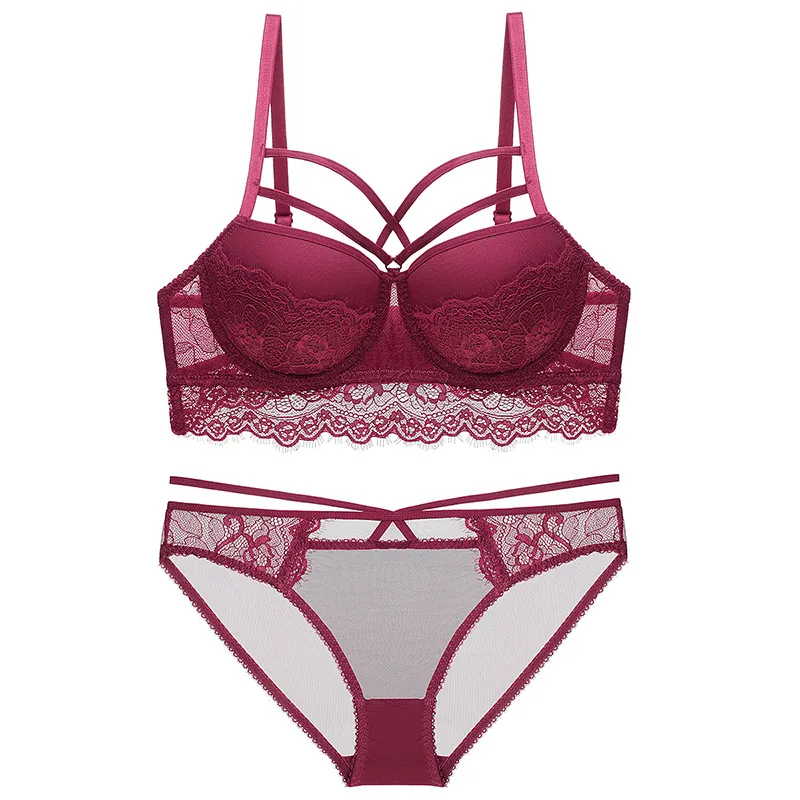 Lingerie Sexy En Dentelle Pour Femme Soutien-gorge Push Up Dentelle Florale Haut Et Bas Bretelles Réglables Style Européen