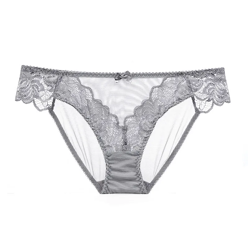 Women Sexy Lace Mesh Panties Low Waist Breathable Hollow Out Briefs With Bow Decoration Hip Lift Lingerie Underwear