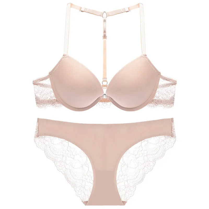 Sexy Spitze Nahtlose Lingerie Top And Bottom Für Damen Vorderschnalle Y-Rücken Push Up BH Und Unterwäsche