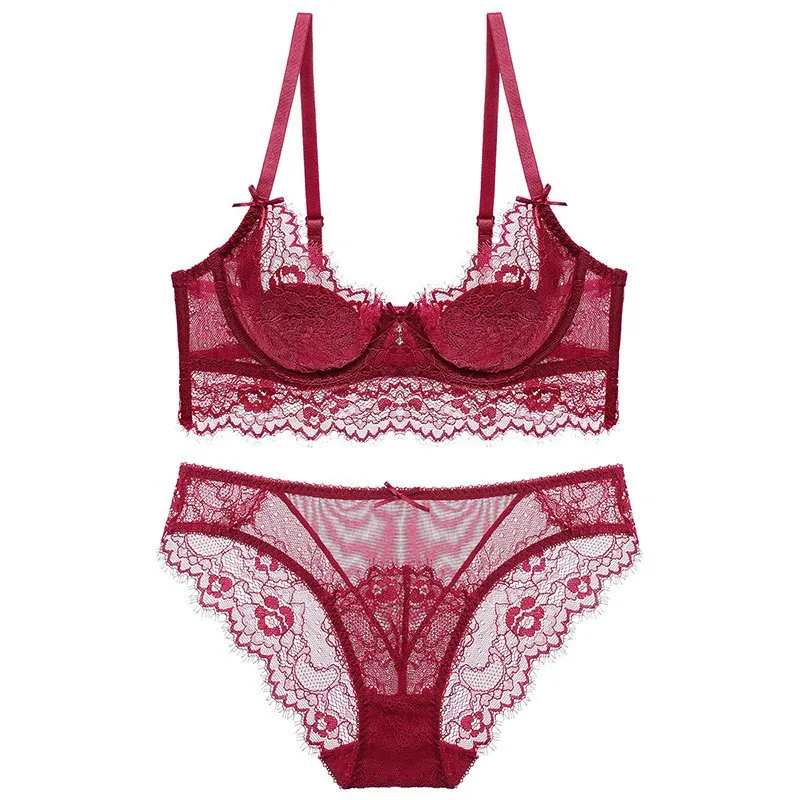 Französisch Sexy Spitze BH Und Slip Für Damen Ultradünner Bügel-Bralette Blumenstickerei Übergröße Lingerie BH Und Slip