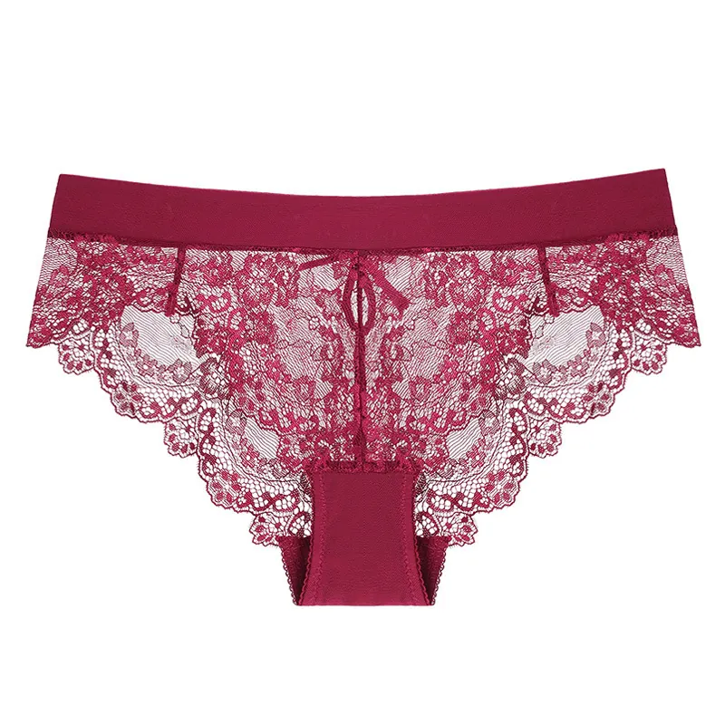Women Sexy Lace Panties Ultra-Thin Transparent Low Waist Floral Embroidery Briefs Cotton Crotch Breathable Hollow Lingerie