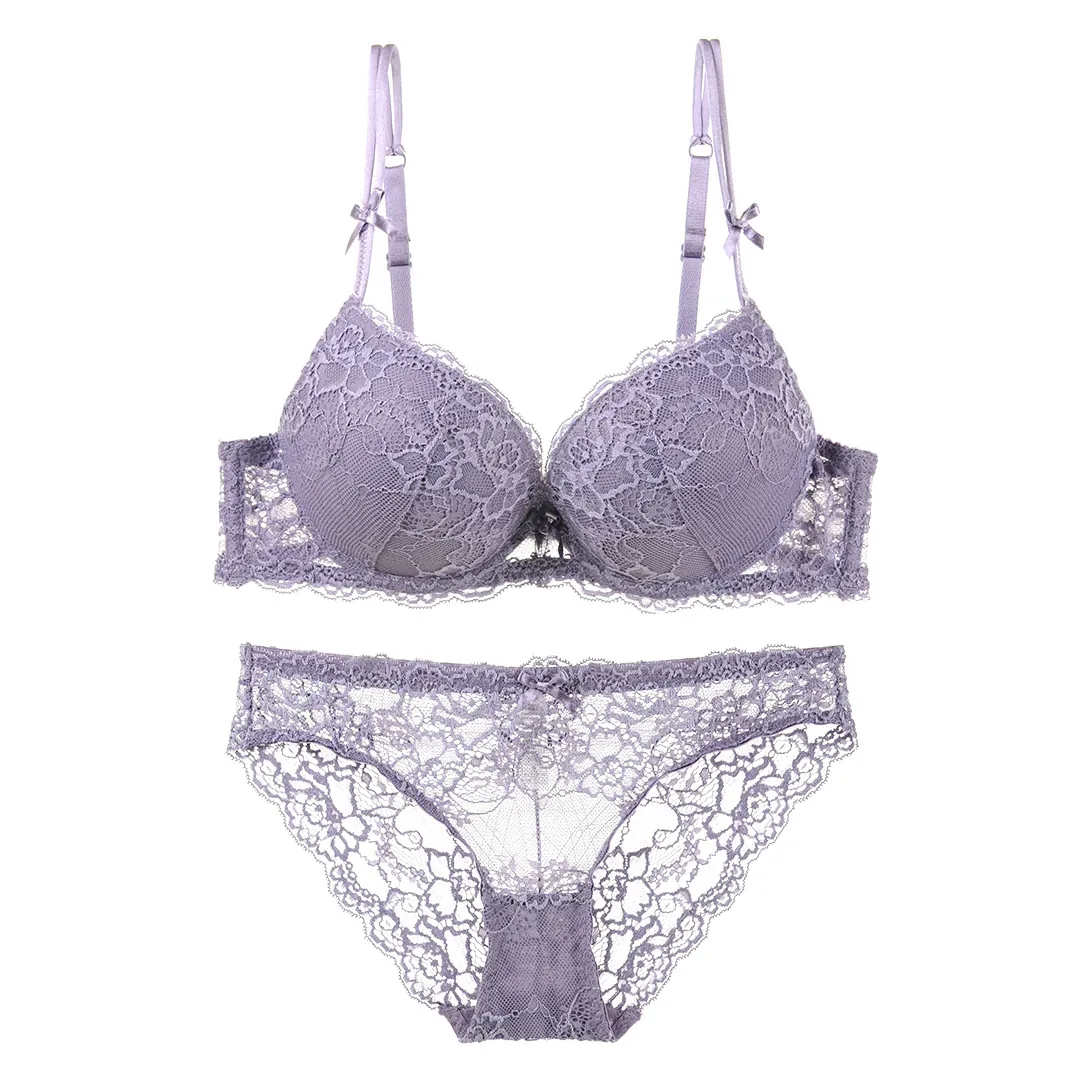 Women Sexy Lace Lingerie Set Deep V Push Up Bra And Panty Set Floral Elegant Nylon Underwear For Daily Dating Wedding