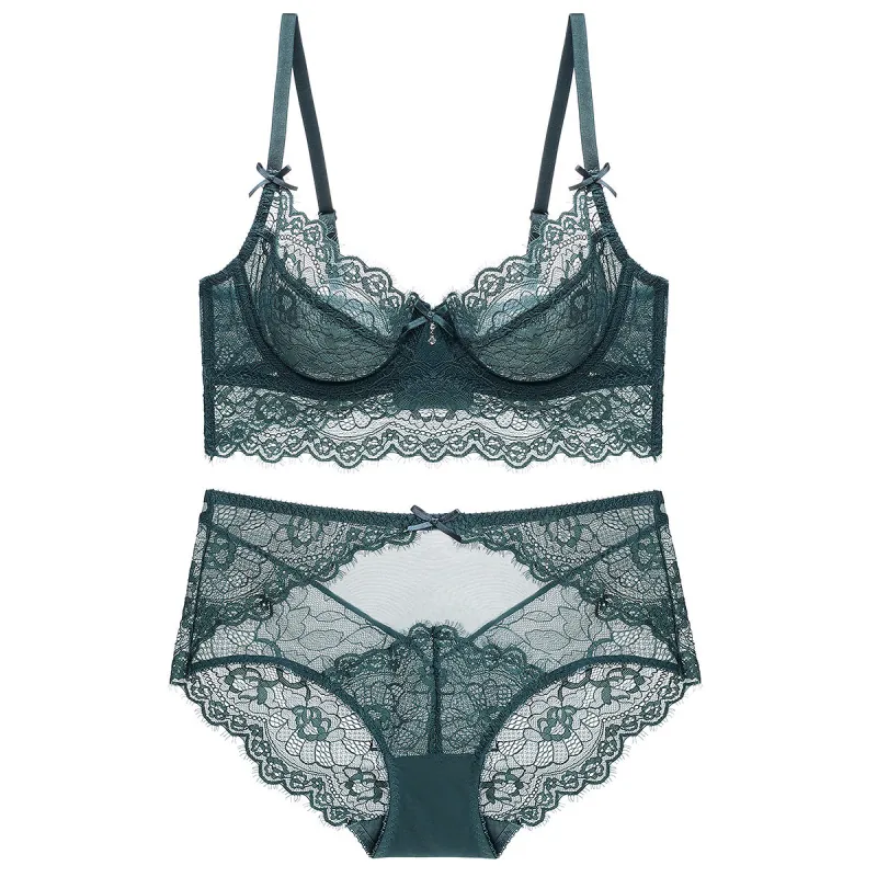 Sexy Soutien Gorge Et Culotte En Dentelle Ultra Mince Transparent Mesh Armature Minimiseur Lingerie Femmes Broderie Florale Sous Vêtement