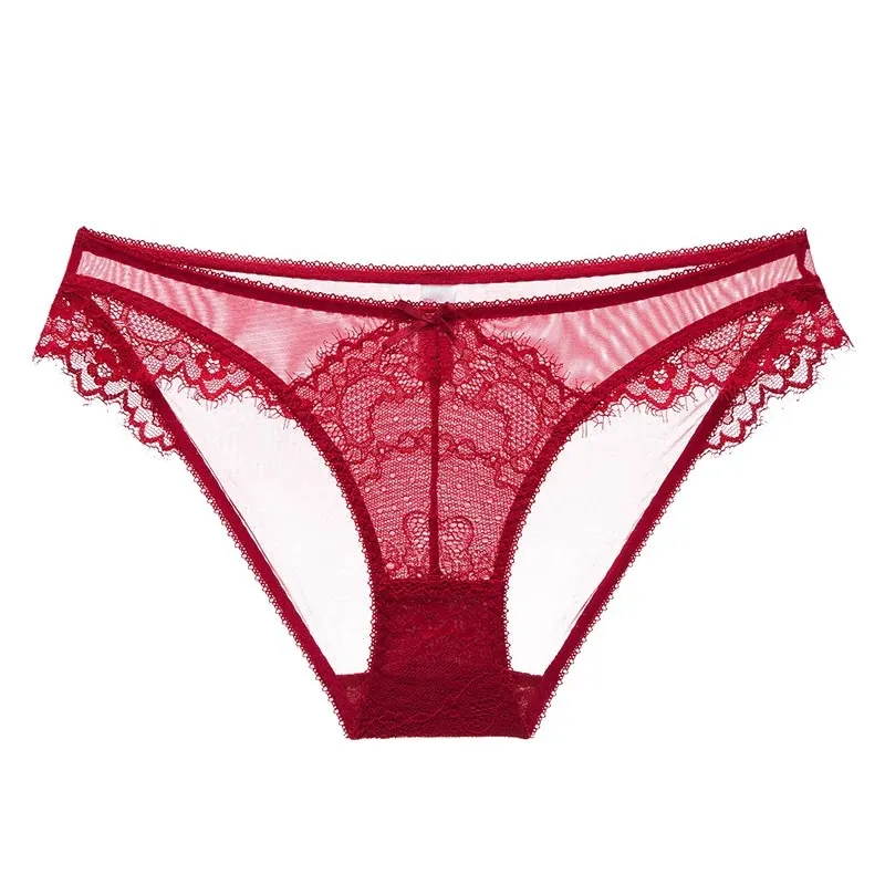 Women's Sexy Low Waist Lace Panties Floral Mesh Breathable Briefs Bow Detail Cotton Crotch Underwear Plus Size Lingerie