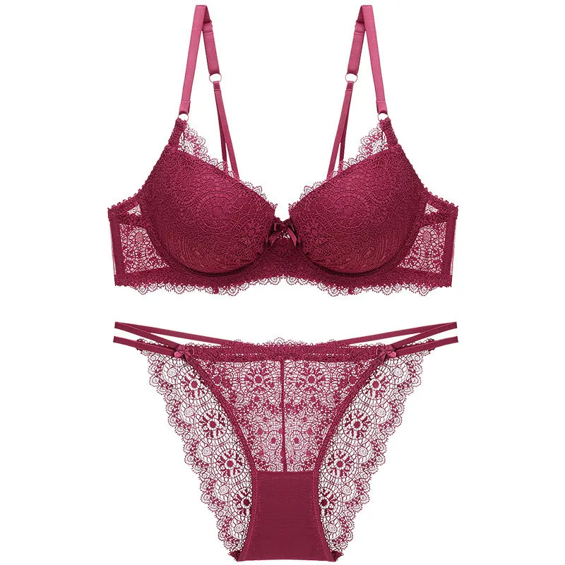 Women Sexy Floral Lace Lingerie Set Push Up Bra And Panty Set Deep V Mesh Underwear For Ladies Elegant Intimates Top And Bottom