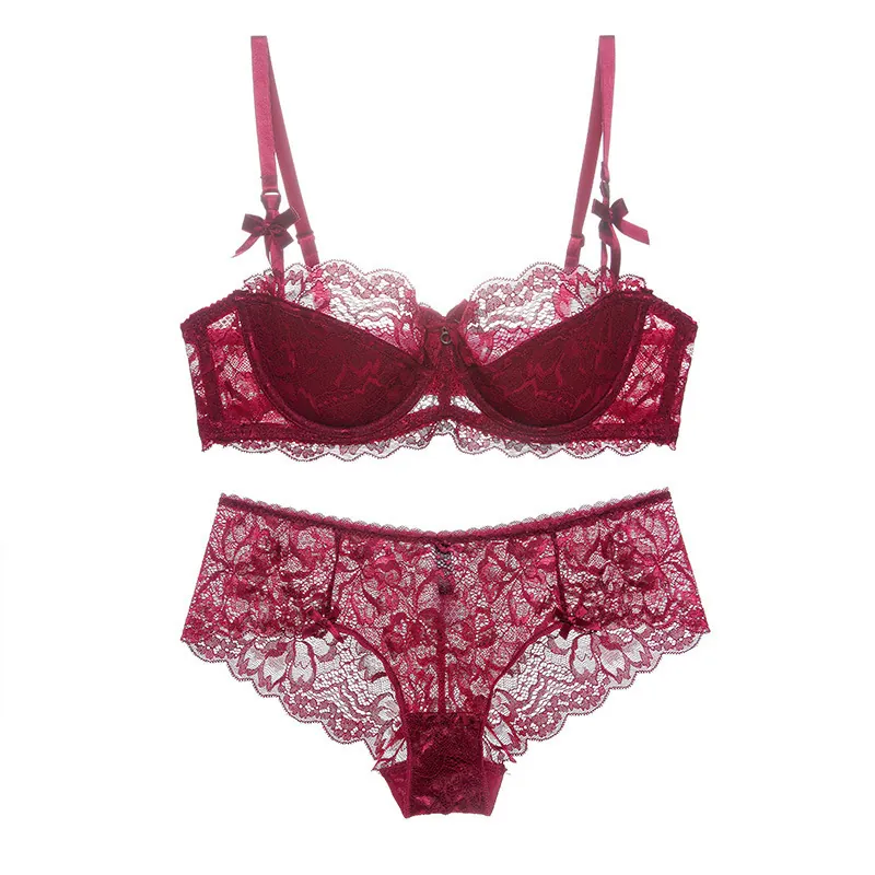 Sexy Lace Lingerie Top And Bottom Floral Embroidery Breathable Push Up Bra Panties For Women