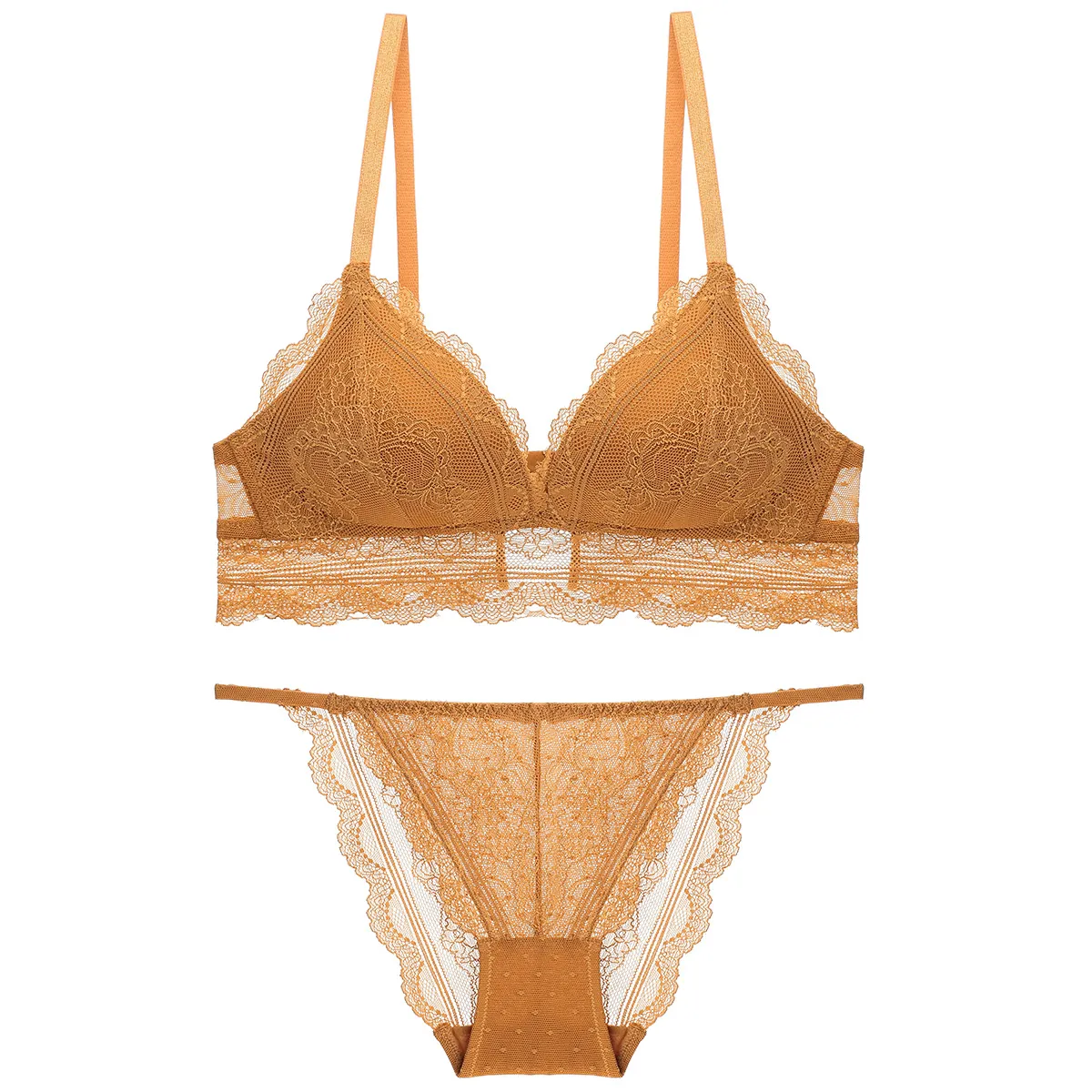 Women's French Vintage Sexy Lingerie Lace Triangle Cup Bra And Panty Breathable Comfortable Floral Lace Underwear Underwear