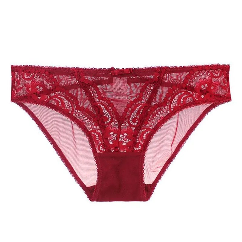 Damen Sexy Spitze Unterhosen Transparent Netz Niedrige Taille Slips Blumen Schleife Atmungsaktiv Komfort Lingerie Für Damen