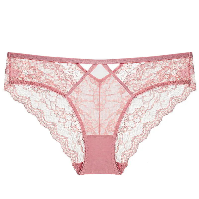 Women French Sexy Lace Panties Hollow Out Floral Embroidery Underwear Breathable Cotton Crotch Low Waist Briefs Bowknot Lingerie