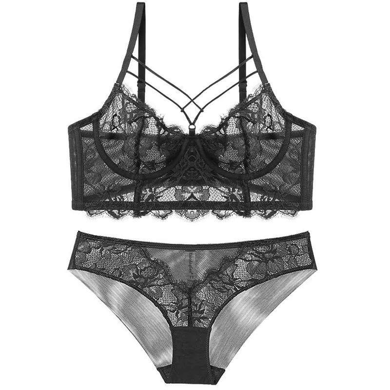 Sexy Floral Lace Bra and Panty Top And Bottom For Women Breathable Underwired Caged Strappy Lingerie Elegant Embroidery