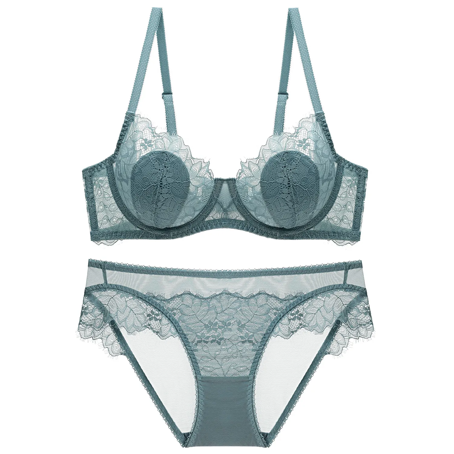 Sexy Lace Transparent Bra And Panties Top And Bottom Thin Underwire Lingerie For Women Comfortable Floral Intimates