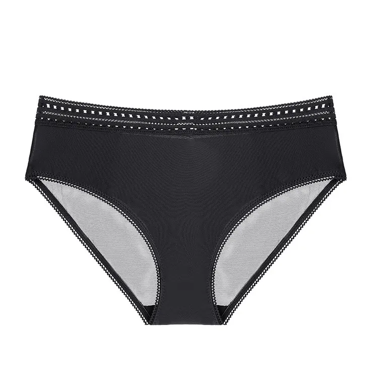 Women Sexy Seamless Panties Breathable Lace Trim Nylon Cotton Crotch Briefs Comfortable Mid Low Waist Underwear Triangle Knickers