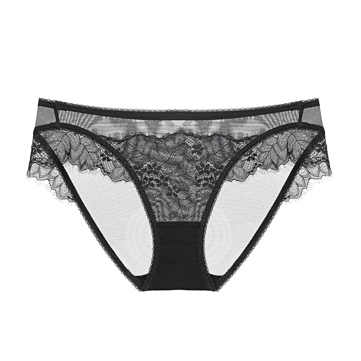 Sexy French Lace Panties Women Ultra Thin Breathable Low Waist Floral Embroidery Eyelash Lace Trim Triangle Briefs Lingerie