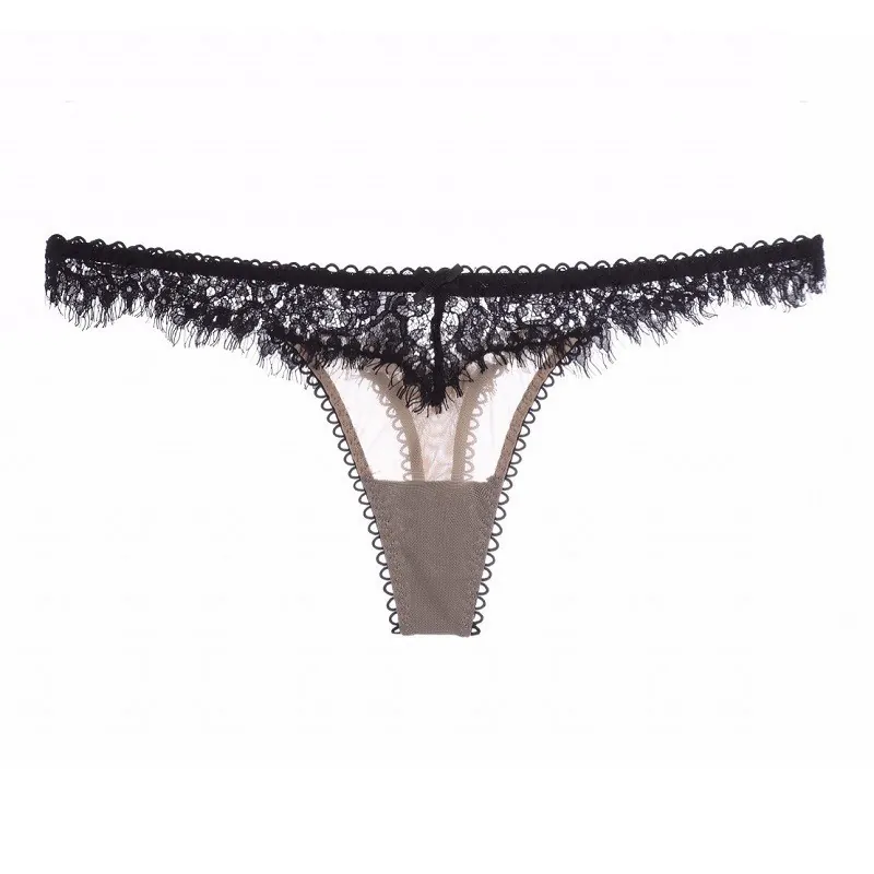 String Sexy en Dentelle Française pour Femmes Taille Basse Maille Respirante G-String Lingerie Sous-vêtements Romantiques Culottes Brodées