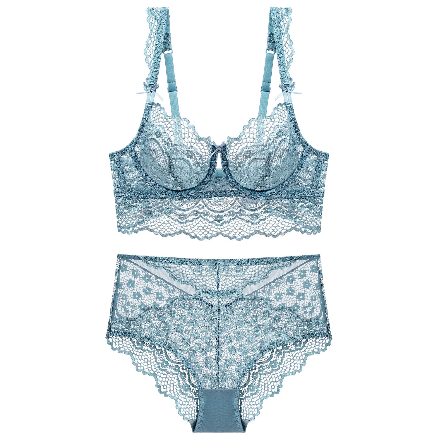 Women Sexy Ultra Thin Lace Underwear Top And Bottom Comfortable Breathable Push Up Floral Bra And Panty Top And Bottom