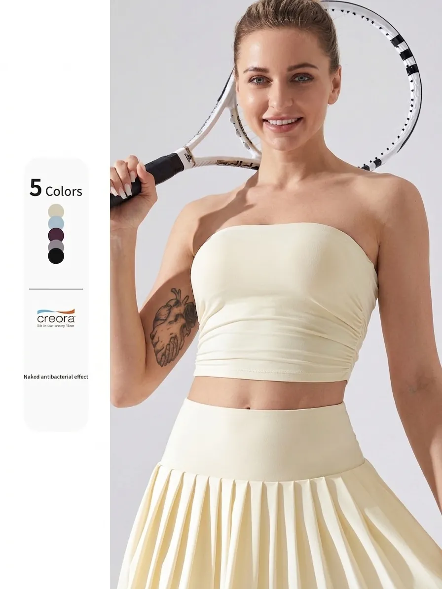Damen Nahtloser Sport-BH Tube Top Mit Herausnehmbaren Polstern Rutschfest Trägerlos Nylon Spandex Yoga Fitness Top